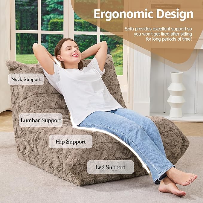 Bean Bag Chairs for Adults Giant Bean Bag Chair Memory Foam BeanBag Chair Bean Bag Sofa with Filler Faux Fur Fireside Beanbags Lazy Sofa for Living Room Bedroom Office (Brown Chevron Single)