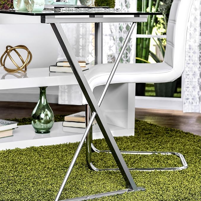 Furniture of America Lilliana Modern Swivel Glass Top S-Shaped Writing Desk for Home Office Studying Room White