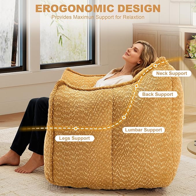 47.2 Inch Oversized 2 Piece Single Sofa Set Comfy Beanbag Chairs with Scratch-Resistant Pet-Friendly Chenille Modern Couch with Arms No Assembly Required Yellow
