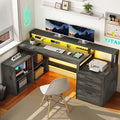 YITAHOME L Shaped Desk with 3 Drawers 65 Corner Computer Desk with Power Outlets &amp LED Lights L-Shaped Desk with File Cabinet &amp Printer Stand for Home Office Grey