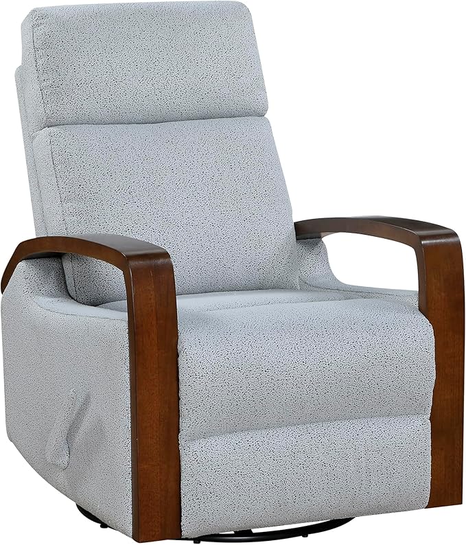 Lexicon 360 Degree Swivel Glider Reclining Chair Soft Boucle Manual Recliner Comfy Nursery Glider Recliner Wood Arms Pull Handle for Living Room/Office/Bedroom/Apartment Gray