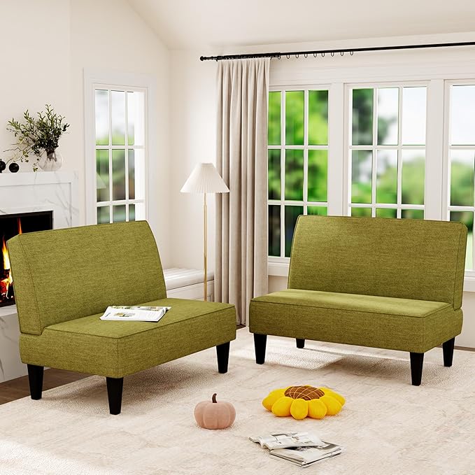 ALISH Small Loveseat Sofa 2-Seater Sofa Couch with Wooden Legs for Bedroom Living Room Upholstered Mini Couch for Small Spaces
