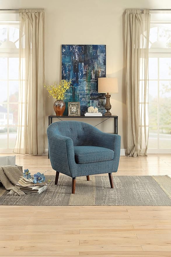Homelegance Lucille Modern Accent Chair Upholstered Reading Chair with Button-Tufted Back Sloped Arms Removable Seat Cushion Cover and Espresso Wood Legs for Living Room Bedroom or Office Blue