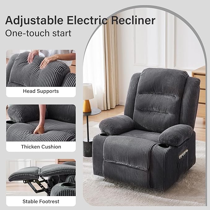 Power Recliner Chair with Cup Holders Electric Recliner Chair for Adults Living Room Reclining Chair Home Theater Seating Lounge Chair (2 Stripe Gray)