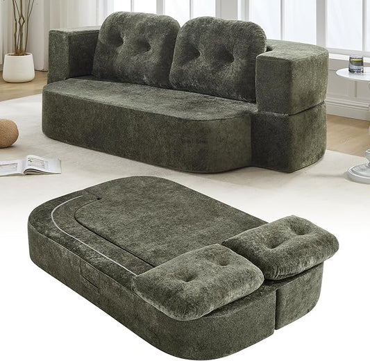 KIVENJAJA 78.7 Boneless Loveseat Convertible Folding Sofa Bed Full Size with Pillows Comfy Cloud Fold Out Couch Foldable Sleeper Sofa Bed for Living Room Small Spaces Office Apartment Green
