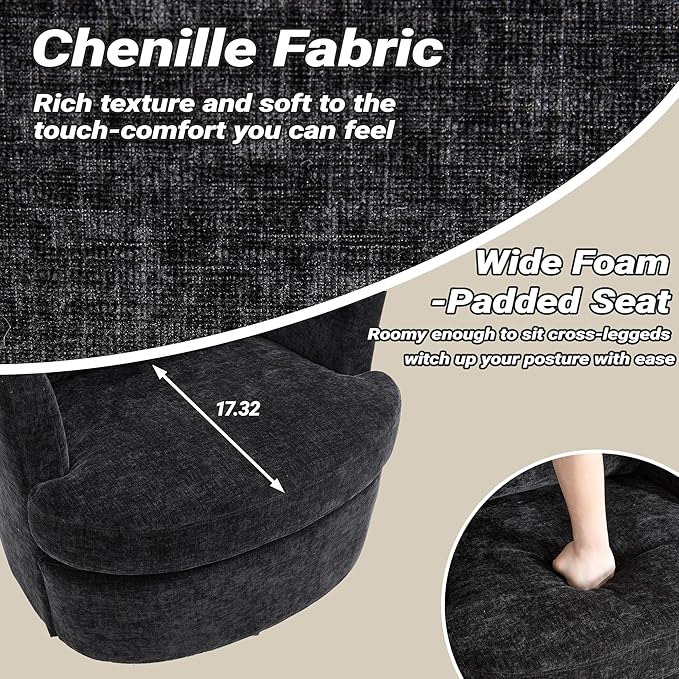 Vanity ChairSwivel Accent Chair 360 Degree Round Swivel Barrel Chair Upholstered Comfy Swivel Chairs for Living RoomAccent Chairs for Bedroom Reading RoomPowder RoomBlack