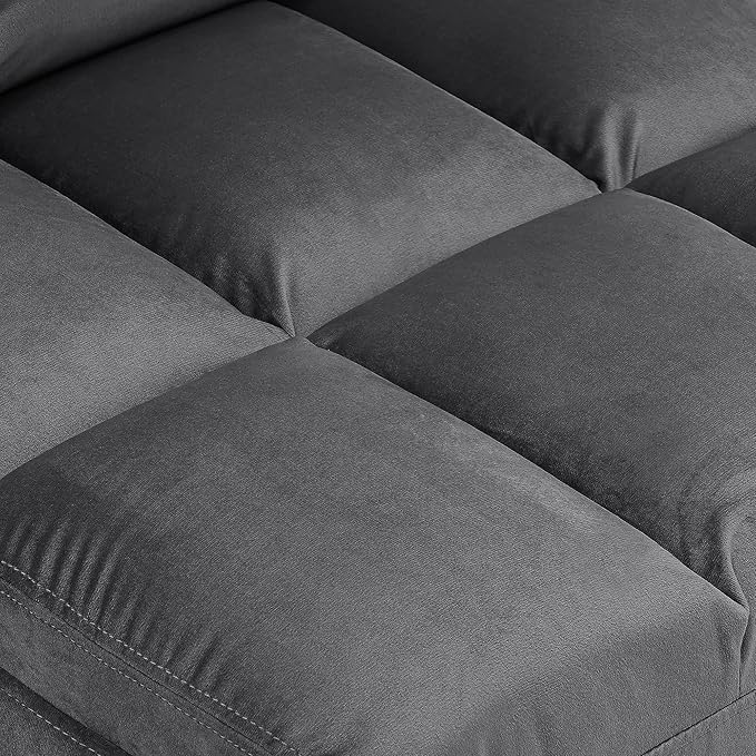 MCombo Velvet Accent Chair with Ottoman Set Modern Armless Chair for Living Room Bedroom Small Spaces Fabric 0014 (Dark Grey)