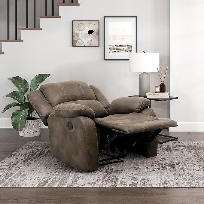 Lexicon Manual Recliner Sofa Chair Home Theater Seating Wall Hugger Manual Reclining Nursery Chair for Bedroom/Living Room/Office/Apartment Brown Polished Microfiber