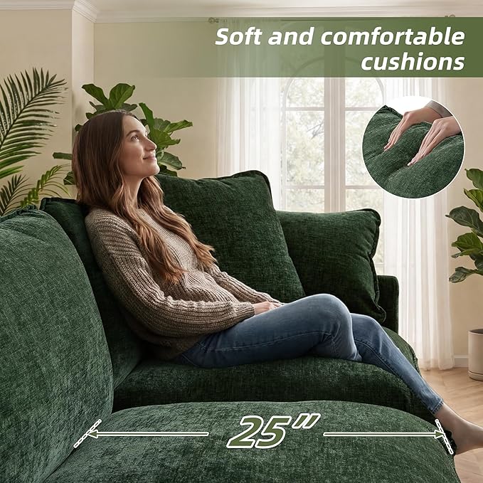 WorthFurni Modular Sectional Sofa with Storage Ottomans102 U-Shaped Cloud CouchComfy Modern Couches with Pillows &amp Upholstered Deep Seat Cushion for Apartment Living Room Bedroom（Green）