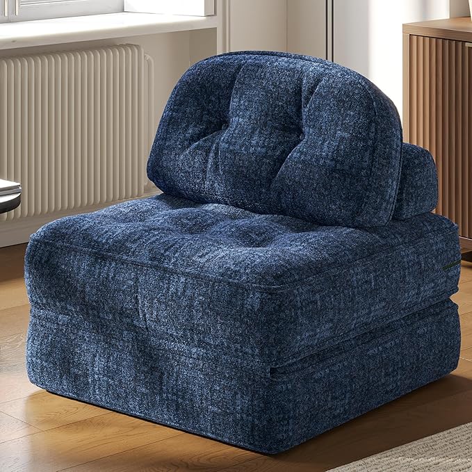 Dowinx Folding Sofa Bed with Pillow Convertible Comfy Couch Bed for Adults Home Lounge and Gaming Modern Comfortable Design for Apartment Living Room Bedroom Single Smooth Velvet Blue