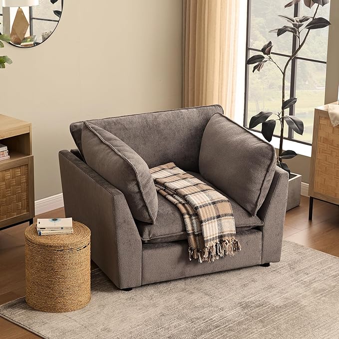 Tbfit Chenille Accent Chair Plush Comfort Living Room Chair with Wide Seat Modern Decorative Chair for Bedroom Office Reading Nook Soft Cloud Chair Deep Seat Dark Gray