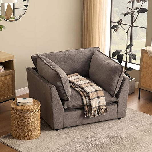 Tbfit Chenille Accent Chair Plush Comfort Living Room Chair with Wide Seat Modern Decorative Chair for Bedroom Office Reading Nook Soft Cloud Chair Deep Seat Dark Gray