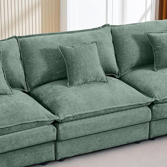 102 Cloud Sectional Couch Modular L Shaped Sofa with Movable Ottoman Comfy Chenille Deep Seat Sofa with Throw Pillows 3-Seater Cloud Couches for Living Room Apartment