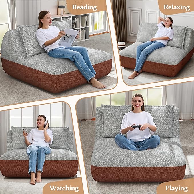 Hobestluk Small Couches for Small Spaces42” Mini Loveseat Sofa 2-Seater Armless Sofa Chair with Side Pocket for Living RoomBedroomDormOffice (Terracotta+Light Grey)