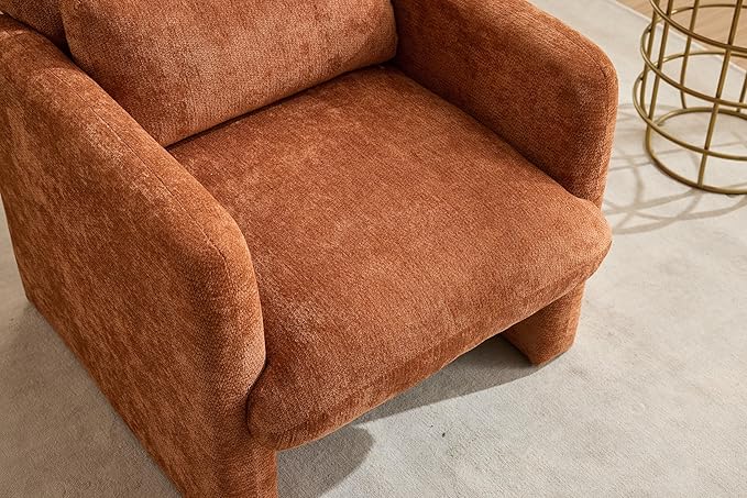 GDFStudio 30 Modern Accent Chair Upgrade Leisure Boucle Upholstered Armchair with Straight Arms and Waist Pillow Comfy Single Sofa Chair for Living Room Bedroom Office Apartment Orange