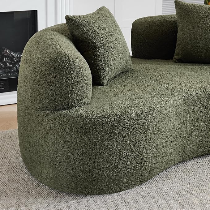 67 Curved Loveseat Sofa with 2 Pillows Boneless Curved Couch with Round Armrest Cloud Sofa for Living Room Bedroom Small Spaces Teddy Modern Compressed No Assembly (Green)