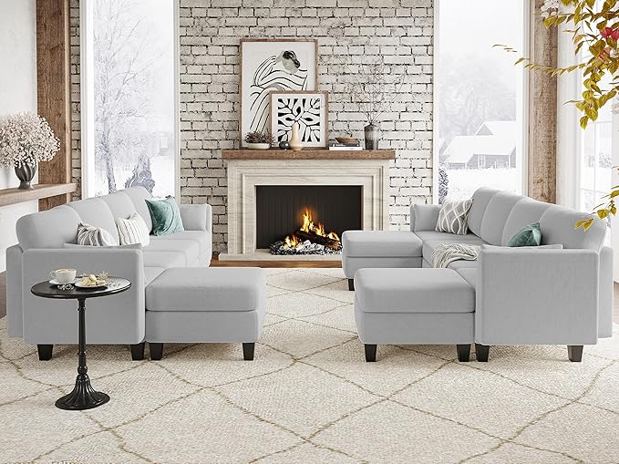 Modular Sectional Sofa Comfy Cloud Couch Sectionals Convertible Modular Couch with High Density Memory Foam 6 Seat U Shaped Sectional Couches for Living Room Washable Cover Light Grey | Comfortab