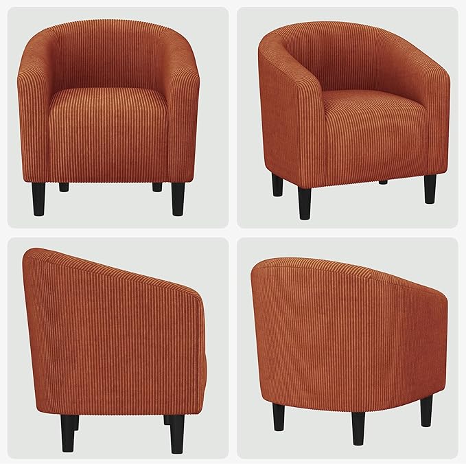Yaheetech Accent Barrel Chair Corduroy Fabric Club Chair Furry Sherpa Elegant Armchair with Cozy Soft Padded Suitable for Living Room Bedroom Reception Room Office Brick Red