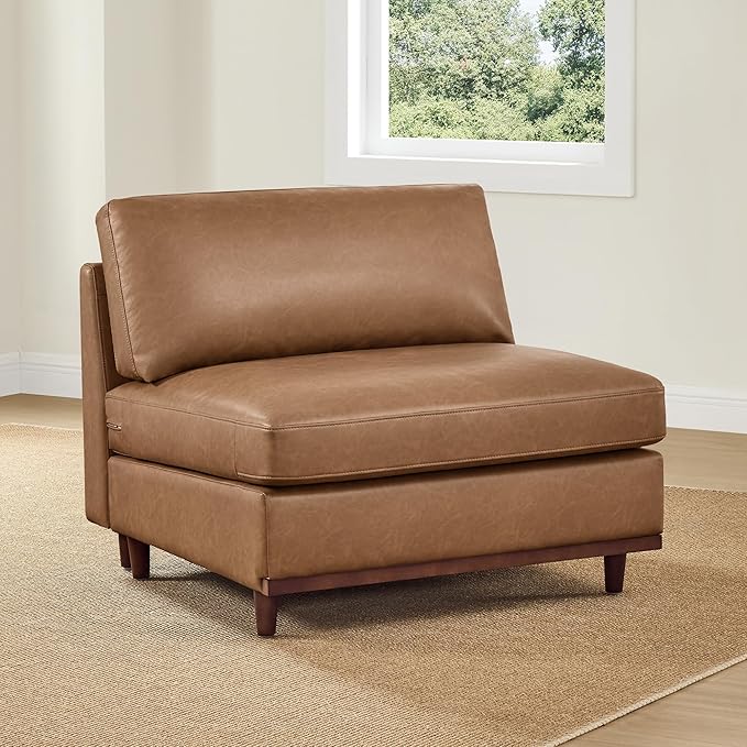 CHITA Modern Down Filled Upholstered Middle Armless Sofa for Sectional Modular Couch Faux Leather in Camel