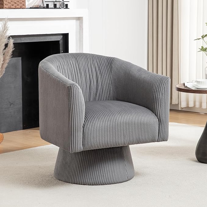 Swivel Accent Chair Modern 360° Barrel Chair Corduroy Upholstered Single Sofa for Living Room Bedroom(Gray)