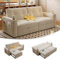 73.2 Pull Out Sofa Bed Corduroy Convertible Sleeper Couch Loveseat Chaise Lounge with Side Pockets &amp Cup Holder Pullout Futon Sofa Bed for Living Room Bedroom Small Spaces RV (White)