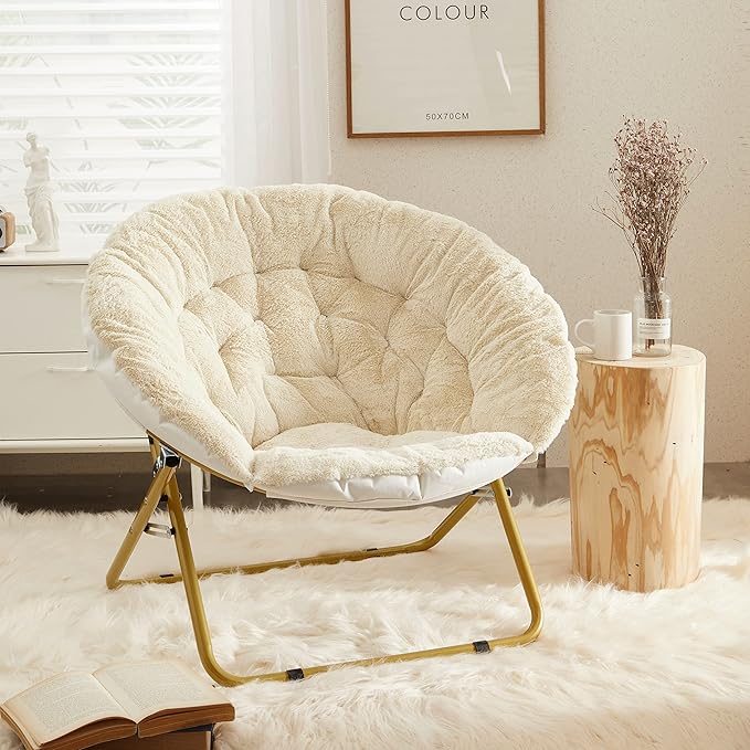 Urban Lifestyle Faux Fur Saucer Chair 36.2D x 36.2W x 31.9H in Ivory