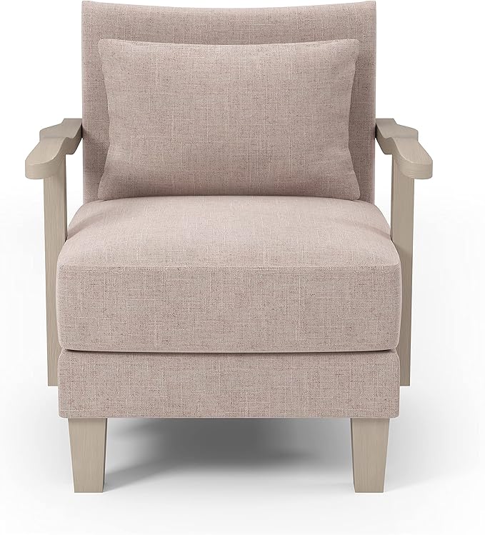 HOMES: Inside + Out Turney Fabric Upholstered Arm Chair with Pillow Back and Wooden Arm for Living Room Bedroom Beige
