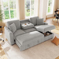90 L-Shaped Sectional Sleeper Sofa with Reversible Storage Chaise Warp-Knitted Fabric Upholstered Modular Couch with Drop-Down Center Back Cushion with Dual Cup Holders for Living Room (Grey-10)