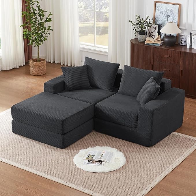 Modular Sectional Sofa with Convertible Sleeper Corduroy Fabric 2-in-1 Couch Bed with Reversible Chaise Adjustable Modular Sofas for Living Room Gray