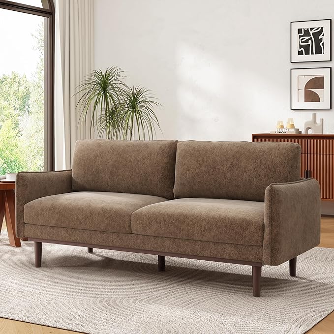 Christopher Knight Home Brena Modern Fabric Upholstered Loveseat Sofa Wooden 2 Seater Sofa Couch with Deep Seat Comfy Cloud Couch for Living Room Bedroom Home Office Brown