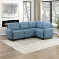 Lexicon L Shape Sectional Couch with Hidden Storage Textured Fabric Modular Sectional Sofa with Button-Tufted Design Reversible Back Cushion 4 Seater Sofa Blue