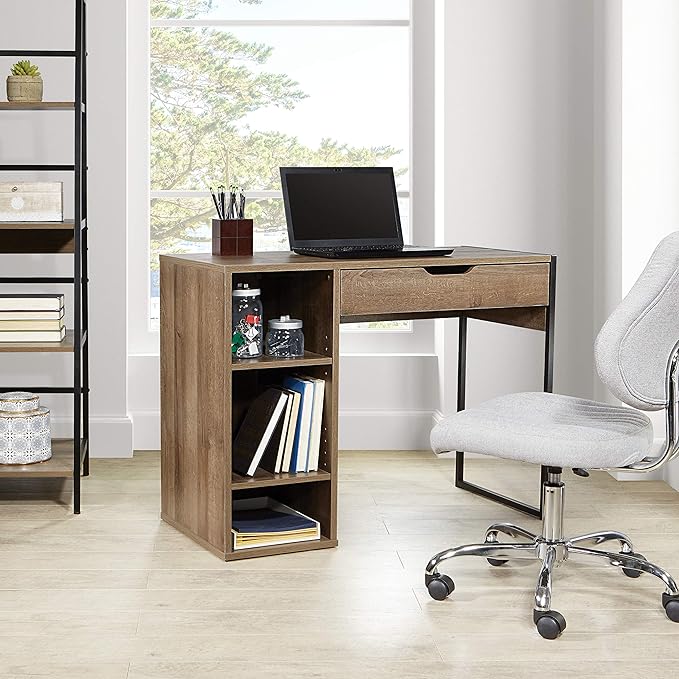 OSP Home Furnishings Ravel 40-Inch Wide Writing Desk Grey Oak