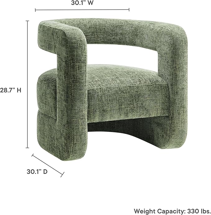 Modway Jaylin Chenille Accent Chair in Basil - Upholstered Comfy Club Chair - Modern Soft Barrel Chair - Round Leisure Accent Chair with Curved Back for Living Room Bedroom Home Office