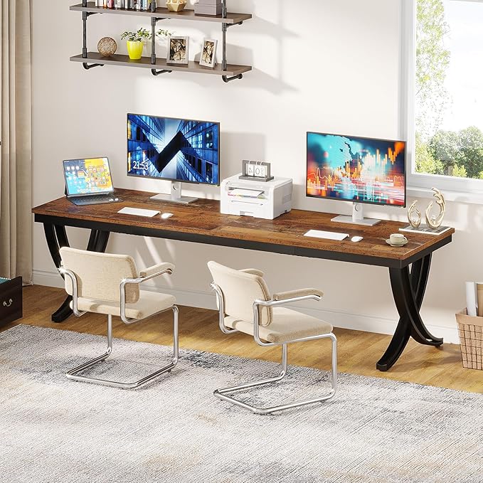 Tribesigns 2 Person Office Computer Desk 78.7-Inch Extra Long Desk Large Double Desk for Two People Workstation Work Desk for Home Office with Stylish Legs (Brown)