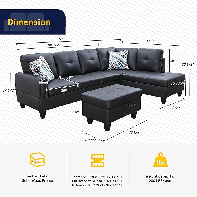 Bendigo Right Facing Sectional Sofa with Ottoman