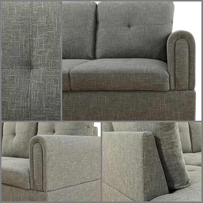 FONTOI L Shaped Sectional Couches Lounge Modular Sectional Sofa for Living Room Bedroom Furniture Comfortable 4 Seat Couch with Ottoman Storage &amp Chaise Grey