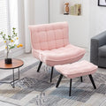 Modern Soft Teddy Fabric Material Large Width Accent Chair Leisure Chair Armchair TV Chair Bedroom Chair with Ottoman Black Legs for Indoor Home and Living RoomPink