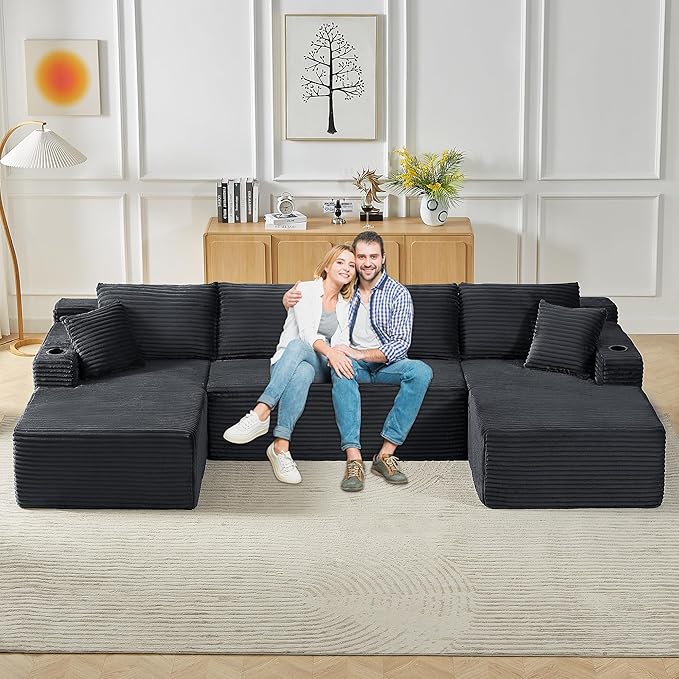 133.5 Modular Sectional Sofa with Movable Chaises Boneless Couches with Cup Holders for Living RoomOversized U Shaped Sectional Couch Modern Cloud Corner Sofa with Storage 6 Seater- Grey