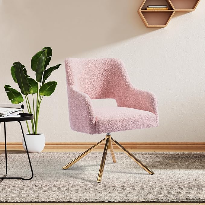 WestinTrends Genevieve Mid-Century Modern Wide Boucle Swivel Accent Arm Chair Dusty Peach