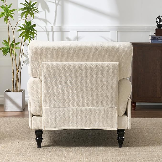 Chaise Lounge Chair Indoor Modern Leisure Sleeper Sofa Chair w/Double Deep Cushion Accent Upholstered Reading Side Armchair Recliner Arm Chairs for Living Room &amp Bedroom Easy AssemblyBeige