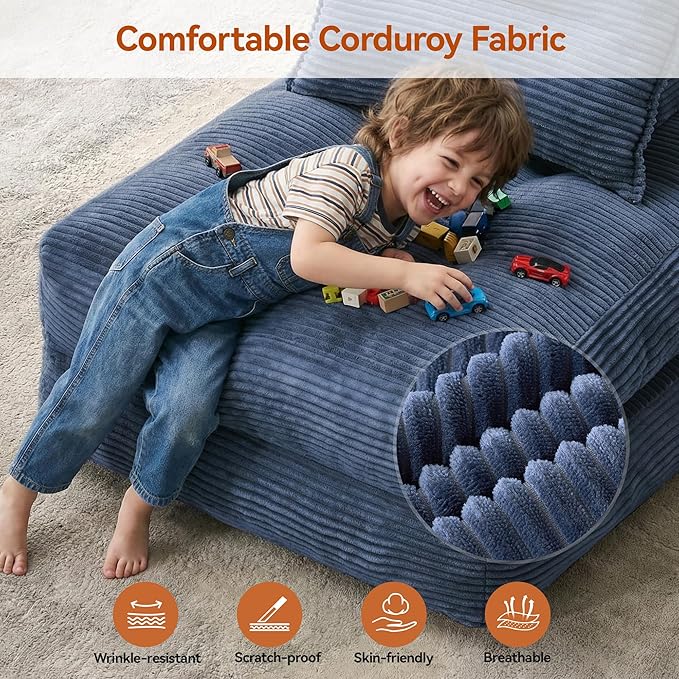 Folding Sofa Bed Fold Out Chair Bed with Pillow Convertible Sleeper Chair for Living Room/Small Spaces Foldable Lazy Sofa Bed Floor Chair Comfy Corduroy Couch Bed Navy Blue