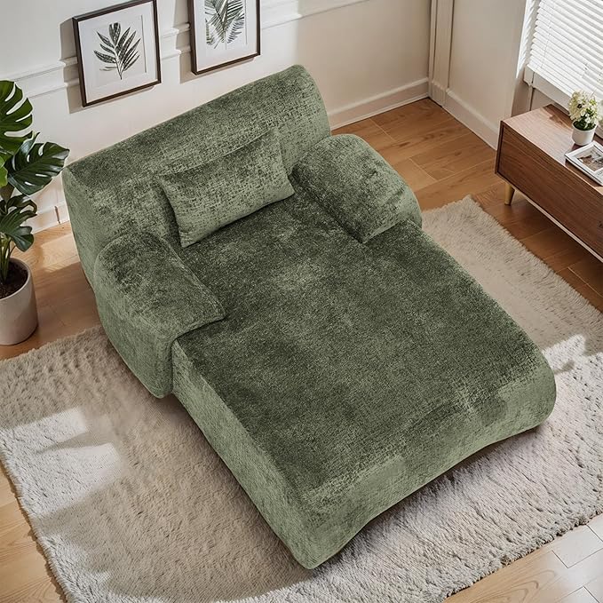 66 Inches Oversized Chaise Lounge Indoor No Assembly Required Single Sleeper Sofa Chair with Lumbar Pillow Upholstered Boneless Sofa Bed for Living Room Bedroom