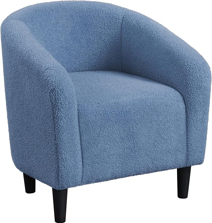 Yaheetech Accent Barrel Chair Boucle Fabric Club Chair Furry Sherpa Elegant Armchair with Cozy Soft Padded Suitable for Living Room Bedroom Reception Room Office Blue