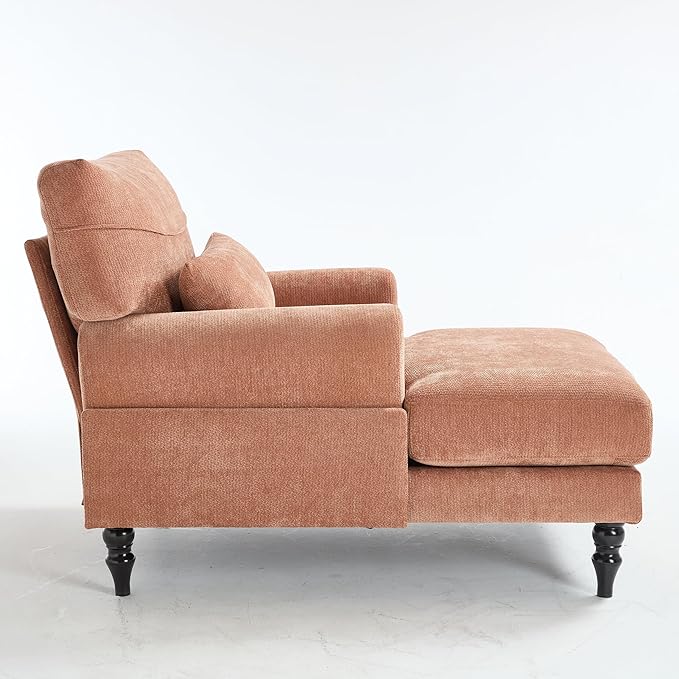 KEIKI Chaise Lounge Chair Indoor Modern Leisure Sleeper Sofa Chair w/Deep Cushion Accent Upholstered Reading Side Armchair Recliner Arm Chairs for Living Room &amp Bedroom Easy Assembly Orange