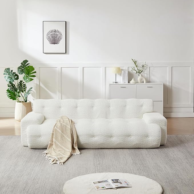 KEIKI 87.4 Cloud Couch Oversized 3 Seat Sofa with Button-Tufted Square Arm Deep Seat Chenille Seat for Living Room Guest Bedroom No Assembly Required White