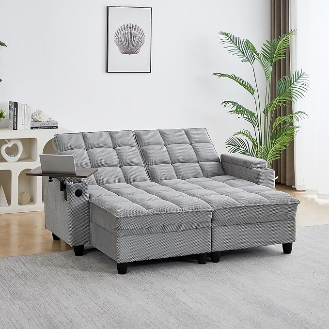 71 Loveseat Recliner Chair with Swivel Tray Table Double Fabric Reclining Sofa with Cup Holders &amp USB Ports 660 LBS Heavy Duty Power/Manual Recliner for Living Room &amp Home Theater