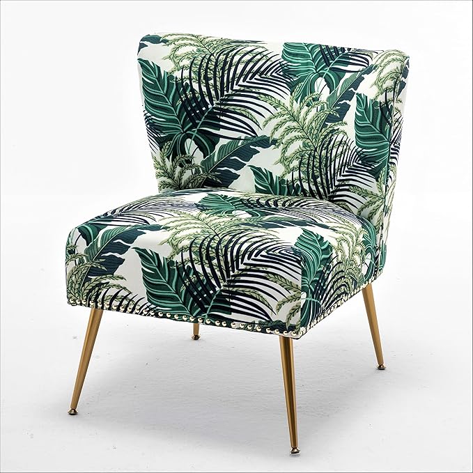 Thia Armless Accent Chair for Living Room Elegant Seat with Nailhead Trim Gold Metal Legs and Comfortable Curved Back 28 D x 25 W x 29.5 H 01 Floral Print