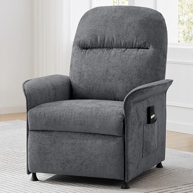 Power Recliner Chair for Adults Modern Reclining Single Sofa with Curved Armrest Comfy Ergonomics Electric Recliner Adjustable Reading Chair for Living Room Bedroom Chenille Light Grey