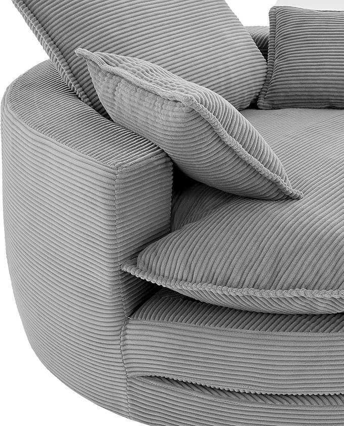 Merax 360° Swivel Sofa Chair 57.5 Swivel Accent Barrel Chair with Dual-Layer Cushion Design Modern Corduroy Leisure Sofa Round Chaise Lounge with 3 Removable Pillows for Living Room Bedroom