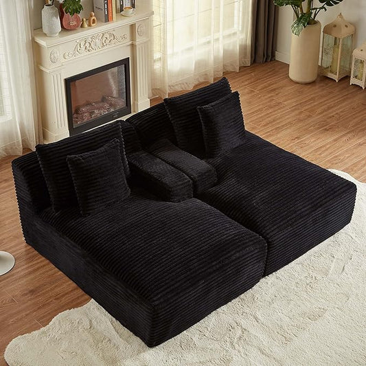 78” Oversized Double Chaise Lounge Indoor Corduroy Sleeper Sectional Couch Upholstered Boneless Cloud Sofa Deep Seat Comfy Plush Chair Bed for Living Room